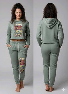 Cartoon Print Hoodie & Pants Set