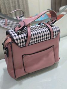 Pink Gingham Satchel Bag