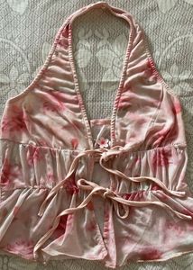 Pink Floral Halter Neck Top