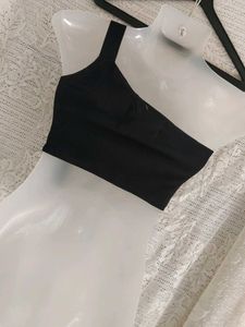Korean Black Tube Top with Buckle Detail