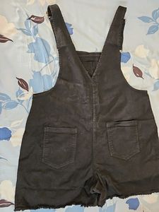 Black Denim Overalls Shorts