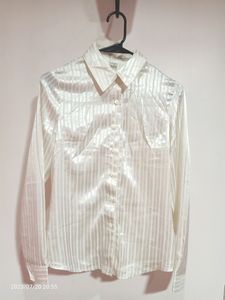 Korean Brand White Button Down Collar Striped Shirt