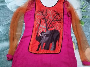 Pink Dress with Elephant Graphic