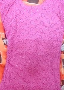 Rose Pink Colour Kurti With Mirror And embroidery