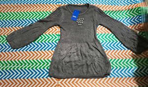 Gray Knit shimmery peplum sweater top