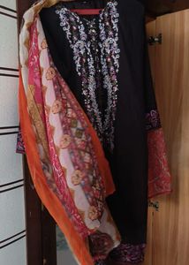 Embroidered Black Pant Dupatta Set
