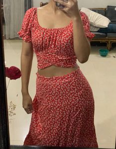 Red Floral Two-Piece Set
