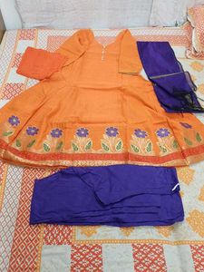 Orange Floral Anarkali Suit