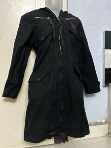 Black Hooded Trench Coat