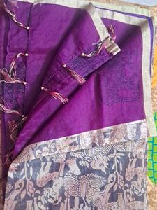 Purple Patterned Saree with stitched blouse