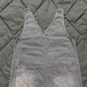 Washed Black Denim Pinafore Midi Dress