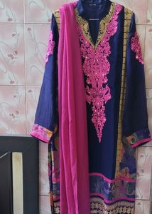 VERY ELEGANT PURE GEORGETTE  KURTA WITH DUPATTA