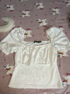 White Ruffle Style , Square Neck Top