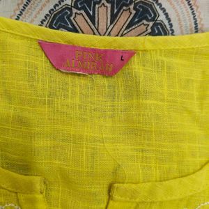 Yellow Embroidered Kurta with free jhumkas