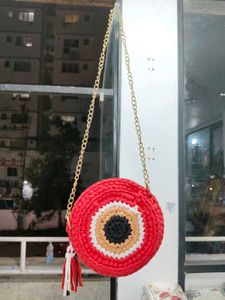 Red Evil Eye Crochet Bag