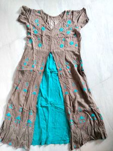 Brown with sea green colour formal kurta for daily