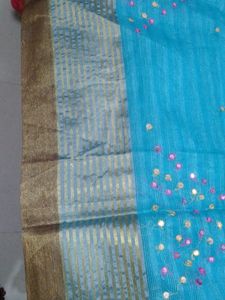 Cotton Organza Sky-blue Saree