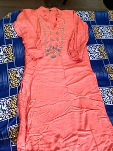 Orange Kurta And Skirt Attached Kurti🔥