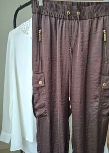 MiCHAEL KORS Brown Satin Cargo Pants
