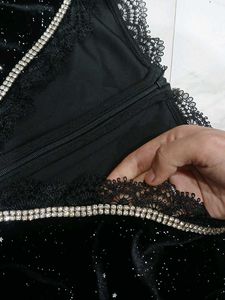 Velvet hot silver diamond chain decorated dress🖤