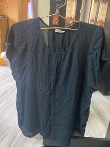 Round Neck Plain Jet Black Maggi Slv Laced Top