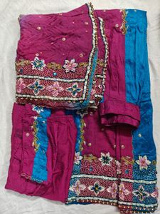 Blue Pink Semi Bridal Lehenga Choli