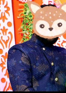 Men Royal Blue Sherwani With Churidar