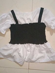 Ruffled Black &amp; White Crop Top