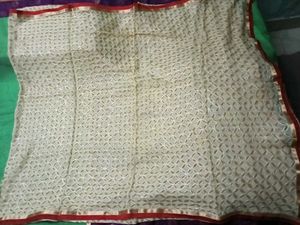 GoldenBeige Patterned Dupatta- Red&amp;Gold lace borde