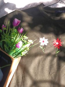 Olive Green Embroidered  Korean T Shirt