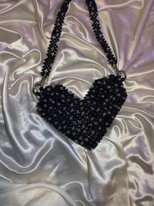 Heart shape Black And White Beaded Bag