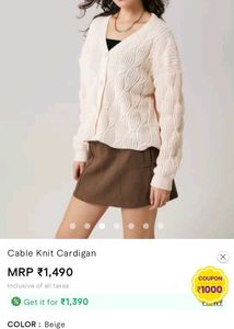 Cable Kint Off White Cardigan