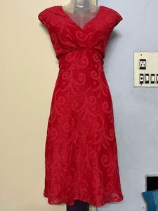 Pintrest Red Patterned Midi Dress