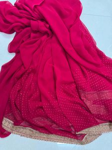 Rani Pink &amp; Gold Embellished Women Heavy Saree
