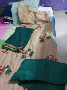 Floral Embroidered Gown With Dupatta And Bottom L
