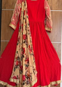 Red Floral Dupatta Anarkali