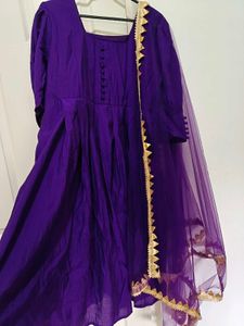 Purple Puff Sleeve Kurta set With Duppttaa