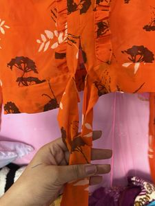 Orange Floral Crop Top