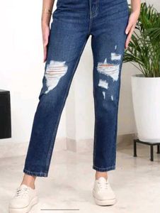 Distressed Dark Wash Denim Jeans