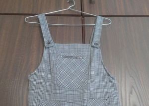 check printed square neck strap jumpsuit