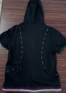 Black Short Sleeve Zip-Up Hoodie