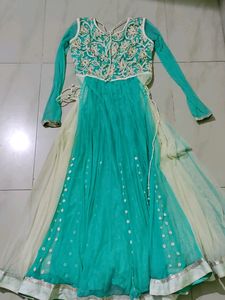 Beautiful sea green gown frock for women.