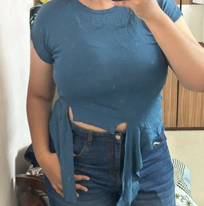 Blue Tie-Front Top