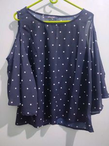 Navy Polka Dot Cold Shoulder Top