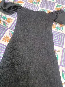 Black Off-Shoulder Smocked Dress