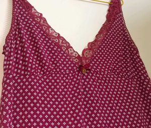 SALE - Jasper Conran Maroon Lace Trim Night Slip