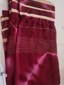 Burgundy &amp; Beige Striped Saree