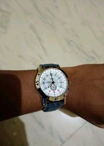 Stylish Silver & Denim Accent Watch