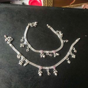 Slightly Used Pure Silver CZ Anklets For Women