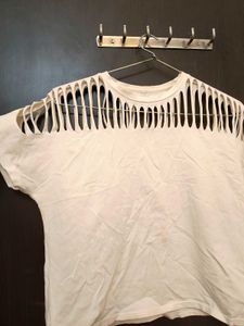 Trendy Cut-Out Ladder Neck White Crop Top